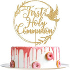 First Holy Communion Cake Topper, Spanish Baptism, Religious Christening, Wedding Baby Shower 1st Birthday Party Decorations, Gold Glitter