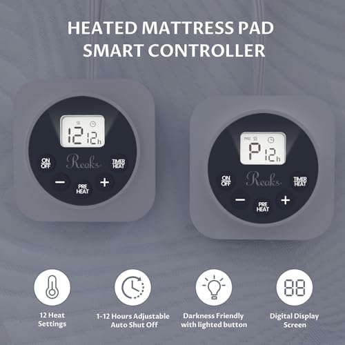 Queen Size Electric Heated Mattress Pad - Bed Warmer with Memory & Preheat Functions, 12 Heat Settings Dual Control for 1-12 Hours Auto Off, Lighted Button