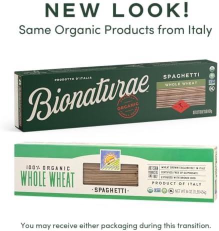 Bionaturae Spaghetti Pasta Noodles - Whole Wheat Pasta, Kosher Certified, High Protein, Non-GMO, USDA Certified, Whole Wheat Spaghetti, Spaghetti Pasta Organic, Crafted in Italy - 16 Oz, 6 Pack