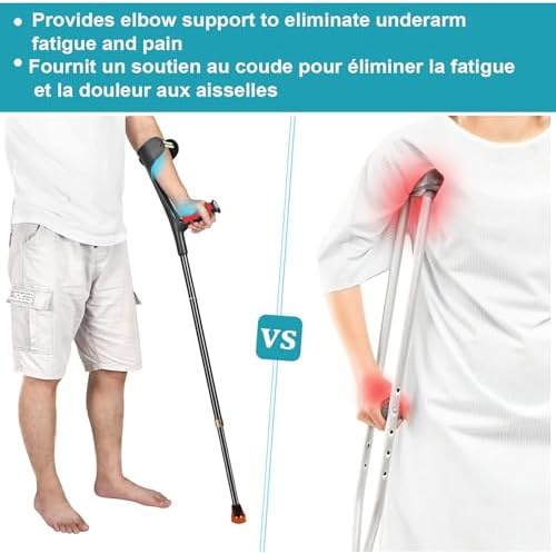 Single Forearm Crutch, Folding Forearm Crutch Lightweight Adjustable, with Rubber Handles, Comfortable Grip and Wear-Resistant, Non-Slip Forearm Crutch for Heavy Duty (Single Red)