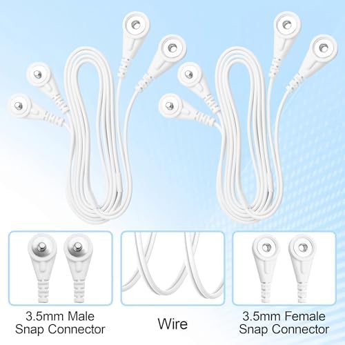 Replacement Lead Wires with Dual Male Female Snap Connectors,Snap Cablefor TENS EMS Devices,Universal 3.5mm Adapter for Electrode Pads,3.3FT/1M 2 PCS