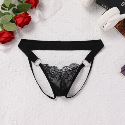 ABAFIP Men's Lace Thong Underwear Low Waist Sissy Pouch G-String Panties Crossdressing Lingerie