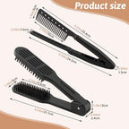 2pcs Boar Bristle Hair Comb For Straightening, Hair Brush Straightener Detangler, Double Sided Clamp Brush and Flat Iron Comb for Straightening Knotty, Unkempt Hai-r(COLOR:Black)