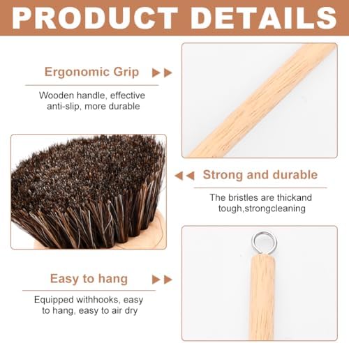 Bamboo Dish Brush with Handle, 3 Natural Bristle Heads (Horsehair, Sisal, Palm) Replaceable Heads, Wooden Dish Brush for Washing and Cleaning Pot Pan Bowl