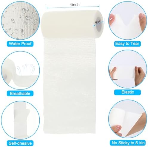 Treela 36 Pcs Self Adherent Bandage 4" X 5 Yard Wrap Breathable Cohesive Bandage Elastic Adhesive Tape for Stretch Athletic Sports Wrist Ankle(White)