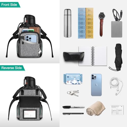 FINPAC Crutch Accessories Bag, Water-Resistant Storage Organizer Tote Bag with Drink Holder and Zipper Pouch for Crutches, Underarm Crutches Attachment, Gray