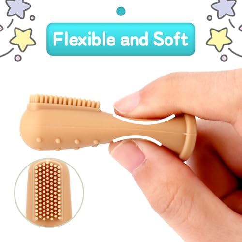 UHFi Baby Toothbrush Finger Toothbrush Oral Cleaner Kit with Baby Tongue Cleaner Toddler Silicone Tooth Brush 0-6 Months 6-12 Months (Clay/Mint+30PCS)