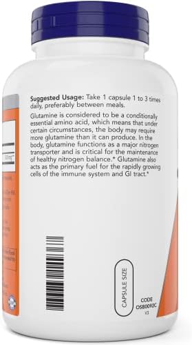 Now L-Glutamine 500mg 300 Veg Capsules - Non-GMO Supplement - Vegan Lglutamine Caps