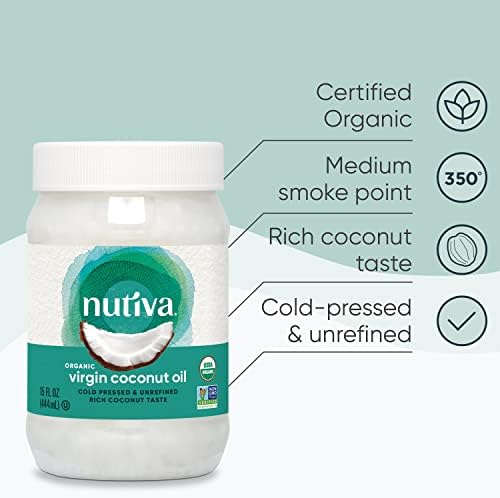 Nutiva Organic Cold-Pressed Virgin Coconut Oil, 444 mL (12 Pack) | Non-GMO, Fair Trade | Whole 30 Approved, Vegan & Keto | Fresh Coconut Flavor and Aroma for Cooking & Healthy Skin and Hair