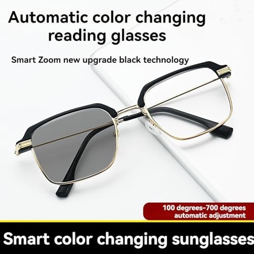 Black & Gold Semi-Rimless Crystal Clear Focus Reading Glasses for Men & Women-High-Definition Vision, Blue Light Filter
