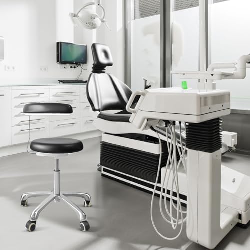 Medical Stool on Wheels with 360 Degree Swivel Armrests PU Leather Medical Stool, Height Adjustable, Salon, Shop, Home and Medical Dental Assistant Chair, Black