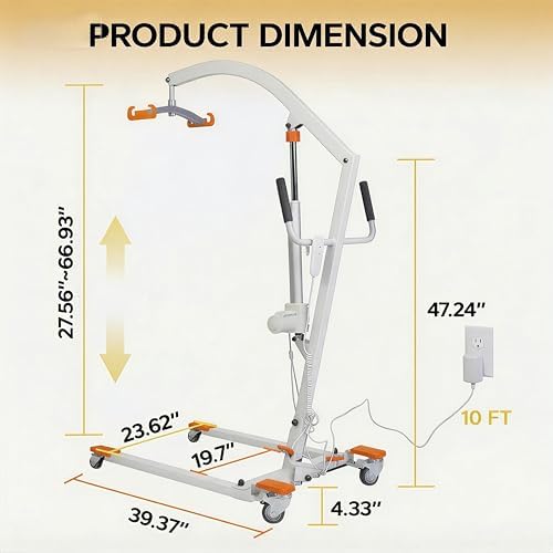Electric Patient Lift 350LBS - Plug-in Transfer Lift with Breathable Sling | Mobility Aid for Home Care, Hospital & Healthcare Facilities (Full/Partial Paralysis, Elderly & Disabled)