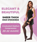 ITA-MED Sheer Thigh High Compression Socks for Women - 15-20 mmHg Graduated Compression Socks - Medical Sheer Compression Stockings for Circulation, Varicose Veins, Swelling - Closed Toe Sheer Socks