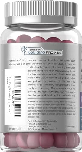 Horbäach Zinc Gummies | 50mg | 70 Count | Mixed Berry Flavor | Vegan, Non-GMO, Gluten Free Formula