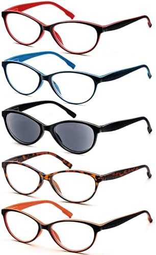 HEEYYOK 1.25 Reading Glasses Women Cat Eye Womens Readers Colorful Cheaters Glasses For Women Small Face Ladies Sunreaders 5-Pack