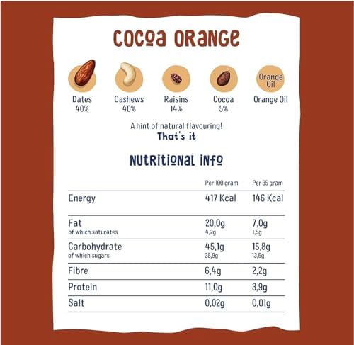 Nakd Bars, Cocoa Orange Raw Fruit and Nuts, Gluten Free, Dairy Free, Vegan, 18 x 35g Bars