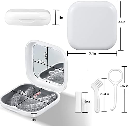 Retainer Case, Slim Aligner Case with Mirror, Compatible with Invisalign, Night Guard and Mouth Guard, Premium Retainer Case, With Aligner Remover Tool, Chew & Brush, White