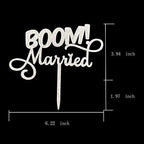 BOOM! Married Wedding Cake Topper, Silver Glitter Funny Cake Topper, Quirky, Nerdy Topper