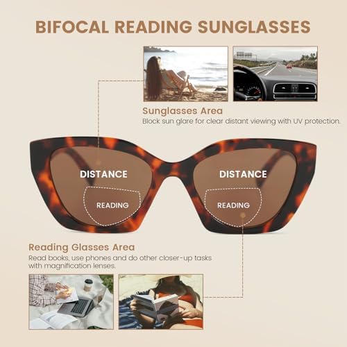 JiSoo Cat Eye Sunglasses with Bifocals Trendy Reading Sunglasses for Women, 3 Pack Designer Sunglass Readers for Women