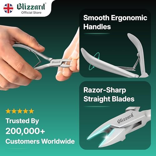 Ingrown Nail Clippers for Men with Ingrown Toenails – Blizzard Podiatrist Toenail Clipper Set German Forged (13cm - Straight Head - Smooth)