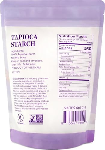 52USA Tapioca Starch, 14oz (397g) | Tapioca Flour | Gluten Free Flour Substitute | Vegan, Kosher, Non-GMO, All Natural, No Preservatives | Thickener for Baking, Cooking, Soups, Sauces & Bubble Tea