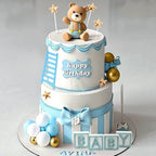 JeVenis Blue Bear Cake Decoration Baby Bear Baby Shower Cake Topper Bears Train Cake Decoration Baby Shower Birthday Cake Decoration