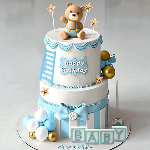 JeVenis Blue Bear Cake Decoration Baby Bear Baby Shower Cake Topper Bears Train Cake Decoration Baby Shower Birthday Cake Decoration