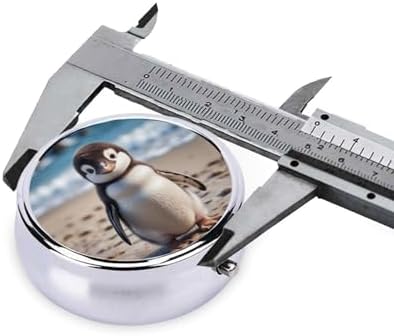 ZhongGuo Cute Penguin Printed Pill Organizer,Round Travel Pill Organizer Mini Medicine Pill Box for Purse Iron Plating