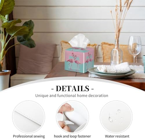 Tropical Tissue Box Cover PU Leather Square Tissues Holder Summer Pink Flamingos On Turquoise Decorative Facial Paper Organizer Dispenser for Bedroom Bathroom Vanity,Home Office Car