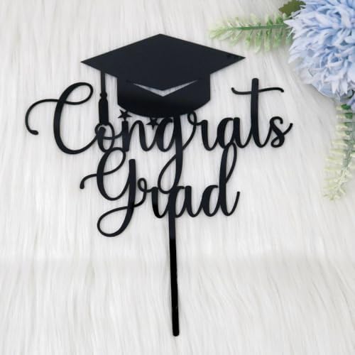 Sleyberoy Congrats Grad Cake Topper, 2025 Graduation Cake Toppers,Graduate Party Decor,Congratulations 2025 High School/College/Senior Graduation Party Supplie(Acrylic black)