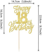 1 PCS Happy 18th Birthday Cake Topper Glitter Cheers to 18 Years Birthday Cake Pick Eighteen Hello 18 Fabulous Cake Decoration for Happy 18th Birthday Anniversary Party Decorations Supplies Gold