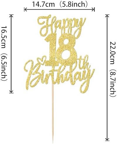 1 PCS Happy 18th Birthday Cake Topper Glitter Cheers to 18 Years Birthday Cake Pick Eighteen Hello 18 Fabulous Cake Decoration for Happy 18th Birthday Anniversary Party Decorations Supplies Gold