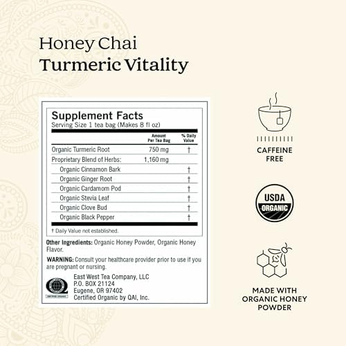 Yogi Tea Honey Chai Turmeric Vitality Tea - 16 Tea Bags per Pack (6 Packs) - Organic Tea to Support Overall Health - Includes Cinnamon Bark, Turmeric Root, Cardamom Pod, Ginger Root & More