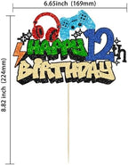 Gyufise 1Pcs 12th Birthday Video Game Cake Topper Gaming Level Unlocked Game On Controllers Cake Pick Decorations Game Theme Baby Shower 12th Birthday Anniversary Party Cake Decorations