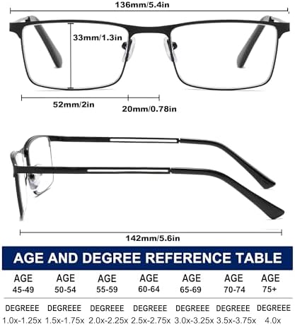 Blue Light Blocking Reading Glasses for Men With Spring Hinge Metal Full Frame Lightweight Readers Classic Trend