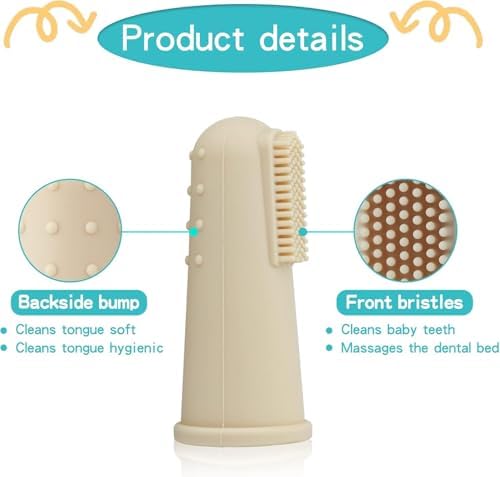 UHFi Baby Toothbrush Finger Toothbrush Oral Cleaner Kit with 5PCS Baby Tongue Cleaner Toddler Silicone Tooth Brush 0-6 Months 6-12 Months (Clay/Ivory+30PCS Toothbrushes)