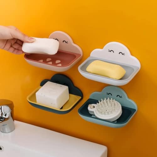 Cloud Shape Soap Dish Holder - Double-Layer Wall Mounted Soap Box Case Saver Rack for Home Bathroom Kitchen White