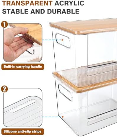 Trash Bag Dispenser 2 Pack, Stackable Acrylic Garbage Bags Dispenser with Bamboo Lid, Extra Large Clear Under Sink Organizer for 13/30/33 Gallon Bags, Kitchen, Cabinet, Laundry Room Storage