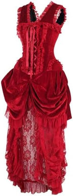 Daisy Corsets Women's Daisy Corsets Womens Steel Boned Dark Red Velvet Victorian Bustle Corset Bustier Dress