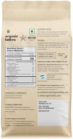 Organic Tattva Toor Dal (4 lbs) - Unpolished Organic Tur Dal (Arhar) - Nutritious & Rich in Taste - Dried Yellow Split Peas - All-Natural Plant-Based Protein - USDA Certified
