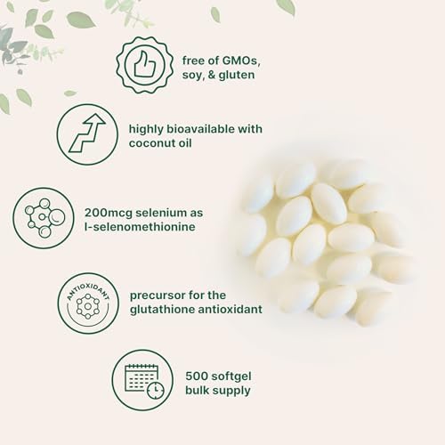 Micro Ingredients Selenium Supplements for Women & Men 200mcg, 500 Softgels with Coconut Oil | Essential Trace Mineral as Selenomethionine | Antioxidant for Energy, Heart, & Immune Support