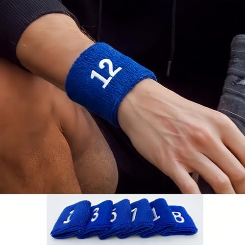 Couver Unisex Blue Sports/Athletic with Number Embroidery Sweat Wristband, One Size, 1 Piece