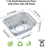 1 Lb Small Aluminum Foil Pans with Clear Lids (50 Pack), Disposable Cookware, Takeout Trays, Food Containers for Restaurants & Catering, Recyclable