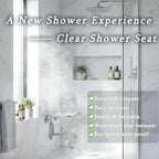 Folding Shower Seat Wall Mounted 350 lbs Capacity Heavy Duty Acrylic Shower Bench with Stainless Steel Bracket, Fold Down Bath Seat for Elderly, Disabled, Adults Space-Saving Transparent