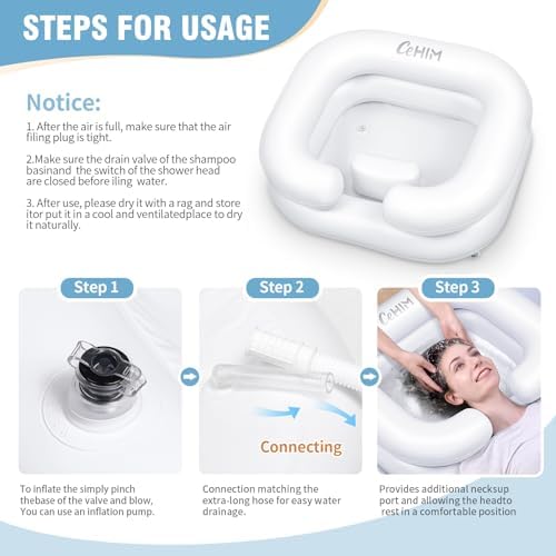 Inflatable Shampoo Basin - Portable Shampoo Bowl, Hair Washing Basin for Bedridden, Disabled,Injured, Hair Wash Tub for Dreadlocks and at Home Sink Washing (White)
