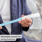 Burlingham's Toe and Foot Towel Brush with Reusable Drying Covers Long 17” Handle for Cleaning Between Toes, Soft Skin Exfoliation,for Seniors, Adults, Kids (Toe Towel Brush + 3 Covers)