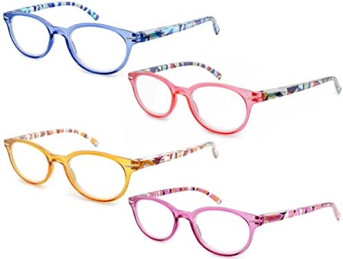 HEEYYOK 2.5 Round Reading Glasses For Women Round Readers Womens For Small Face Spring Hinges Ladies Colorful cheaters reading glasses 4Pack