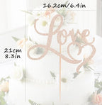 Love Cake Topper - Rose Gold Glitter Paper Wedding Cake Decoration Supplies, Perfect for Bridal Shower/Engagement/Anniversary/Birthday Party