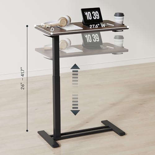 FLEXISPOT H7 Adjustable Overbed Bedside Table with Wheels Pneumatic Mobile Standing Desk Laptop Desk Rolling Computer Cart Movable Table Hospital Home Use(27.6" W x 15.7" D, Mahogany Table)