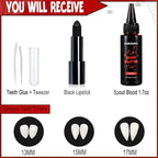 BOBISUKA Halloween Vampire Makeup Kit with Dark Fake Blood, Black Lipstick, 3 Pairs Vampire Teeth, Horror Cosplay Costume Accessories for Halloween, Vampire, Party